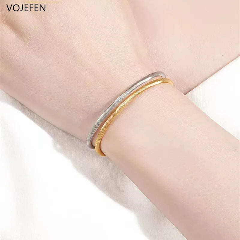 VOJEFEN 18K Gold Bracelets Woman Jewelry Shiny Luxury AU750 Real Gold Original German Craft Rope Chains Bangle News Trends 2024 BR008