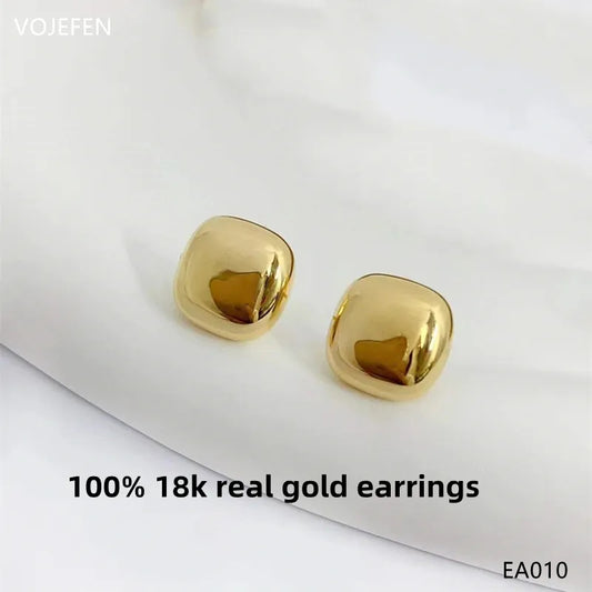 VOJEFEN 18K Real Gold Square Earrings Women Original Luxury Earring Fashion Jewelry New In Studs Wedding Earings Holiday Gifts EA010