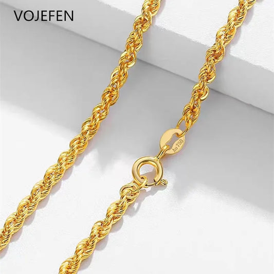 VOJEFEN Original Necklaces Men's 18K Gold Cord Golden Rope Chains Choker Necks Big Fashion Large Neck Luxury Woman Jewelry 2023