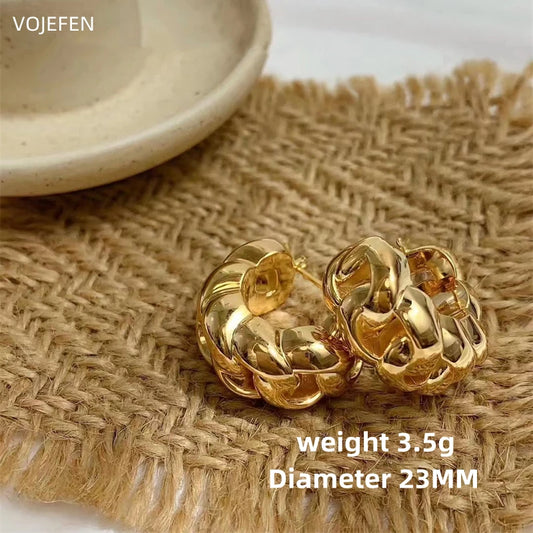 VOJEFEN 5G Large Hoop Punk Earrings 18K Real Gold Jewelry Luxury Woman New In Fashion Ring Circle Gold Earrings K High Quality