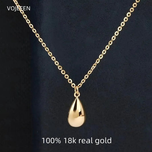 VOJEFEN Women's Necklaces Trend 2023 Designer Jewelry 18K Gold Chain Original Pure Gold Pendant Water-Droplets Choker Necklace