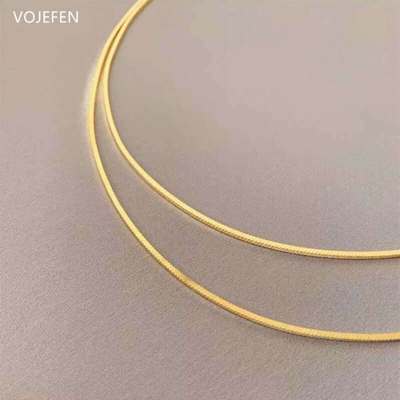 VOJEFEN AU750 Double Chains Necklaces Jewelry Original Genuine 18K Pure Gold Choker Snake Links Neck Fashion Luxury New In Gift
