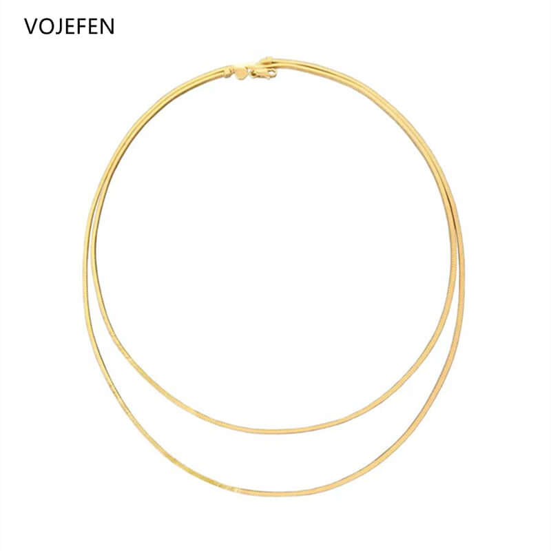 VOJEFEN AU750 Double Chains Necklaces Jewelry Original Genuine 18K Pure Gold Choker Snake Links Neck Fashion Luxury New In Gift