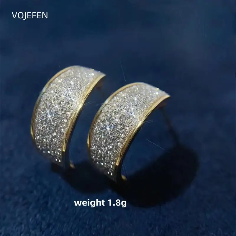 VOJEFEN Modern Women's Diamond Earrings Hoops 18K Gold True Pure High Quality Fine Jewelry Trends 2024 New In Ear Rings Ladies