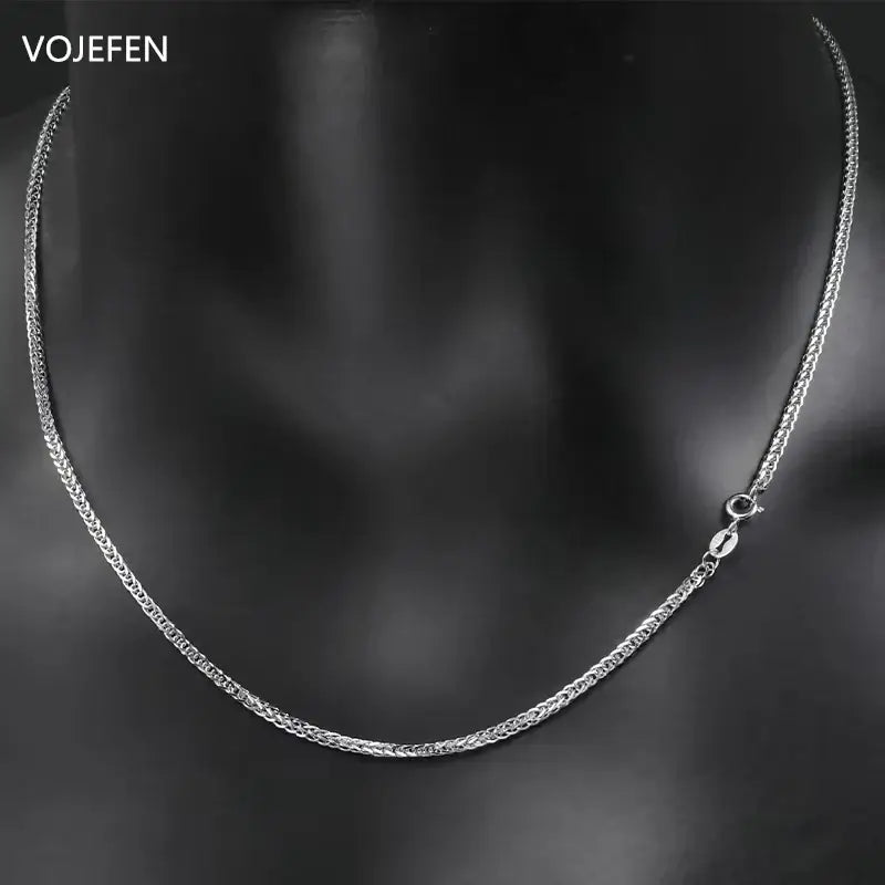 VOJEFEN Genuine 18k White Gold Necklace For Women / Men Twist Links Rope Chain Neck Choker Luxury Necklaces Fashion Jewelry New NE027