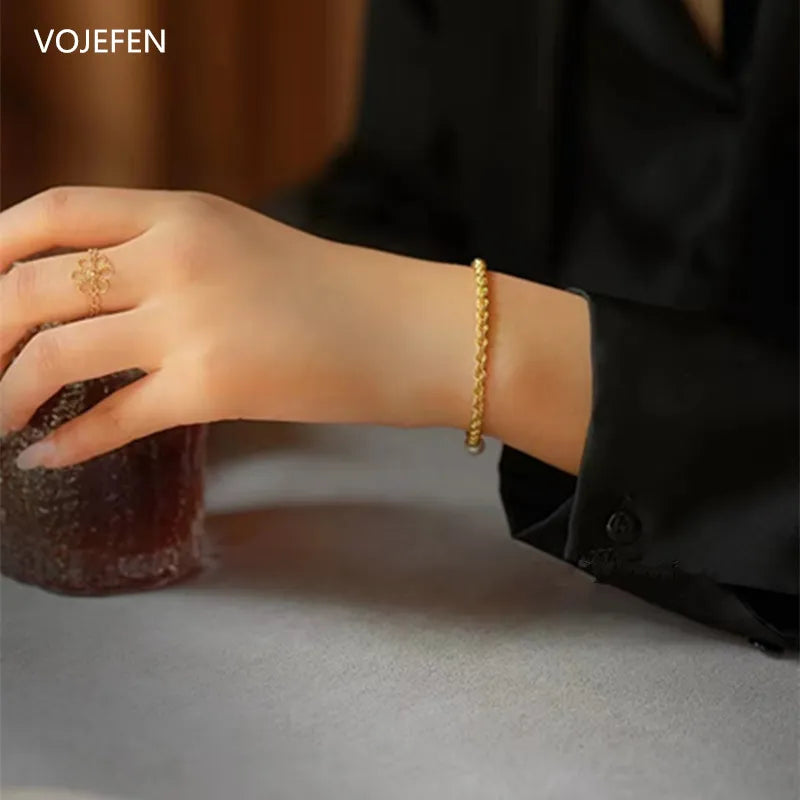 VOJEFEN 18K Gold Bracelets AU750 Real Gold Jewel Personalized Rope Chains For Woman/Men Big Links Genuine Luxury Brand Jewelry BR007