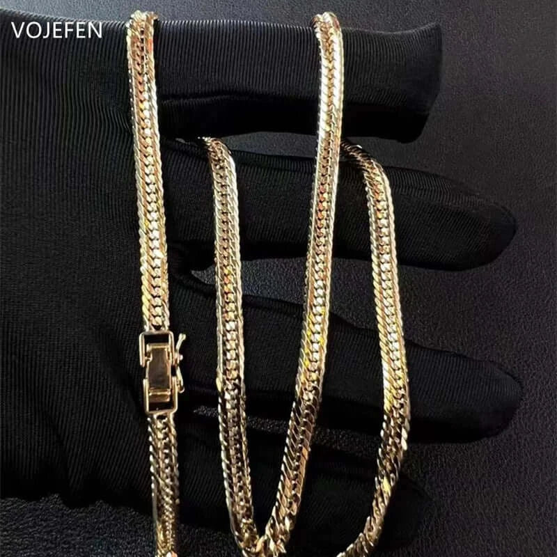 VOJEFEN AU750 Necklaces 4.5mm Chains Jewel For Women/Men Original Real Gold Horsewhip/Cuban Chain Choker Luxury Fine Jewelry NE034