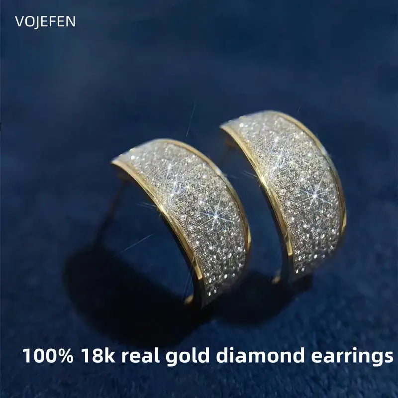 VOJEFEN Modern Women's Diamond Earrings Hoops 18K Gold True Pure High Quality Fine Jewelry Trends 2024 New In Ear Rings Ladies