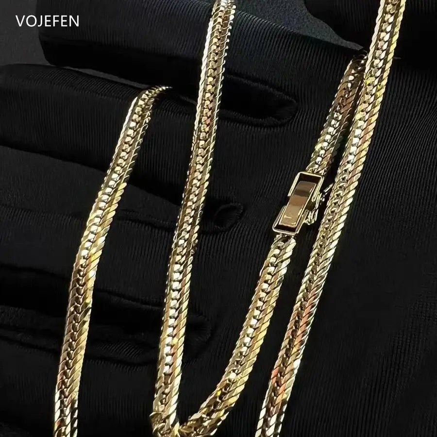 VOJEFEN AU750 Necklaces 4.5mm Chains Jewel For Women/Men Original Real Gold Horsewhip/Cuban Chain Choker Luxury Fine Jewelry NE034