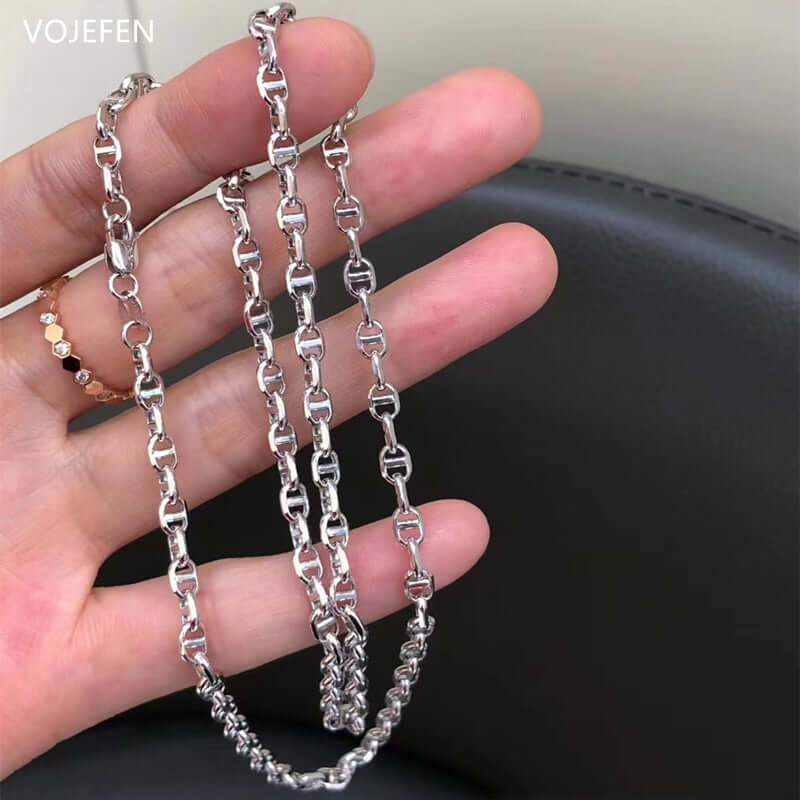 VOJEFEN AU750 Choker Necklaces Jewelry 18K Original New In Long Chains Collar Women/Men Genuine Real Gold Luxury Brand Wholesale
