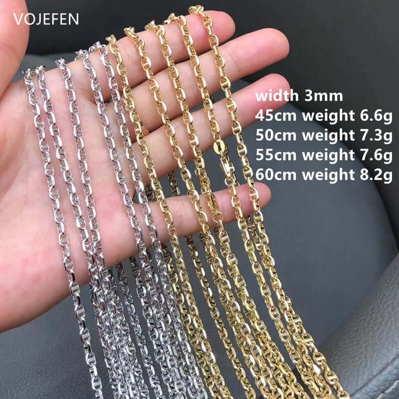 VOJEFEN AU750 Choker Necklaces Jewelry 18K Original New In Long Chains Collar Women/Men Genuine Real Gold Luxury Brand Wholesale