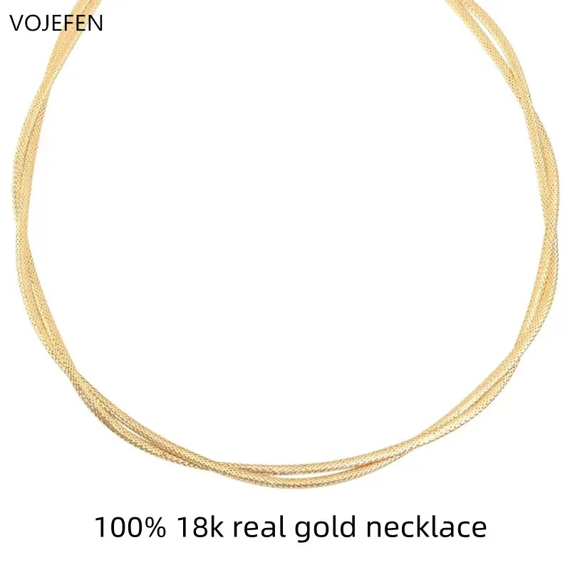 VOJEFEN Original 18k Women's Necklace AU750 Pure Gold Double Chains Choker Luxury Jewel Large Neck Fine Jewelries Wholesale
