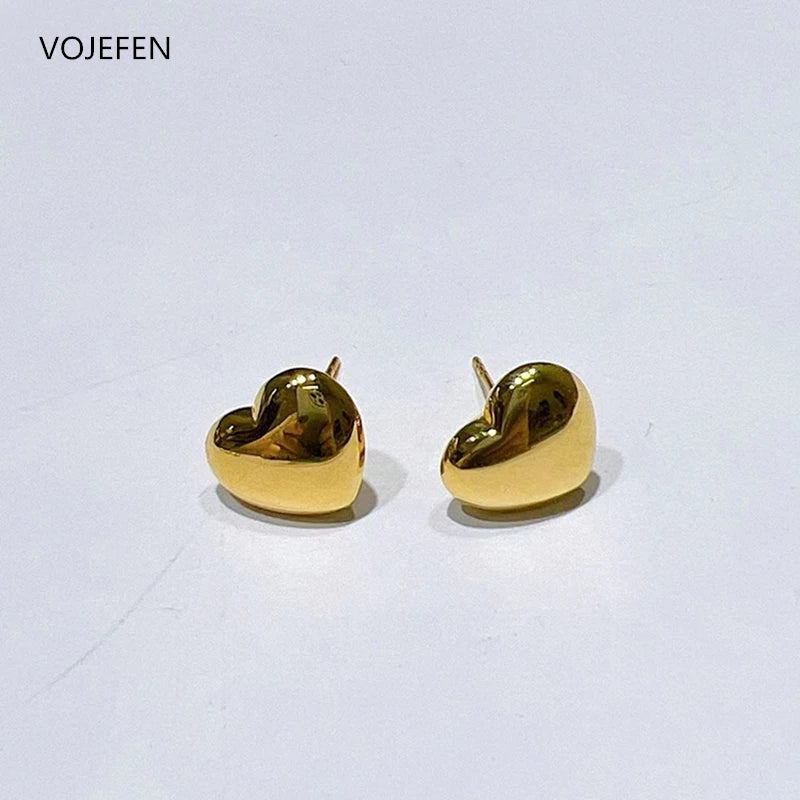VOJEFEN Original 18k Gold Earrings / Necklace Jewelry Sets For Women Heart Pendant Necklace Box Chains Luxury Fashion Jewellery